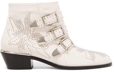Susanna Studded Leather Ankle Boots - Off-white