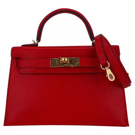 Hermes Kelly Sellier 20 Mini Rouge de Coeur Bag Gold Hardware Leather For Sale at 1stDibs