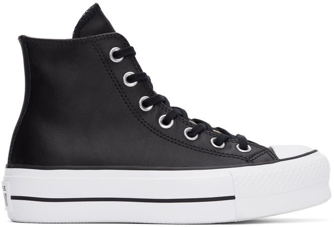 Converse: Black Leather Chuck Taylor All Star Lift Hi Sneakers | SSENSE | uploader: 16_22