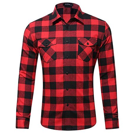 MCEDAR Men's Plaid Flannel Shirts-Long Sleeve Casual Button Down Slim Fit Outfit for Camp Hanging Out or Work (XL, RED) at Amazon Men’s Clothing store