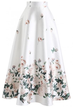 Fallen Rosa Printed Maxi Skirt in White - Retro, Indie and Unique Fashion