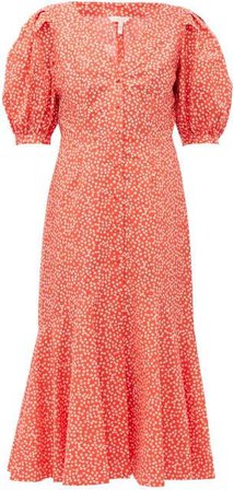 Malia Floral Print Cotton Poplin Midi Dress - Womens - Red Multi