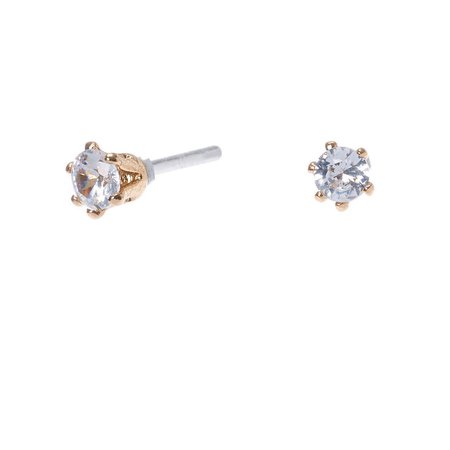 Gold Cubic Zirconia 3MM Round Stud Earrings | Claire's US