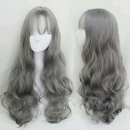 Lazy Loris Grey/Brown/Sliver Curly Long Women Ladies Wavy Synthetic Full Wigs For Cosplay Costume Party Gray 24-26 Inch Thick Bob Sliver Short