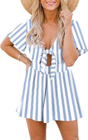 Amazon.com: Aoysky Womens Summer Short Rompers Sexy Cute Loose Tie Front Jumpsuit Casual V Neck Wide Leg Beach Overalls : Clothing, Shoes & Jewelry