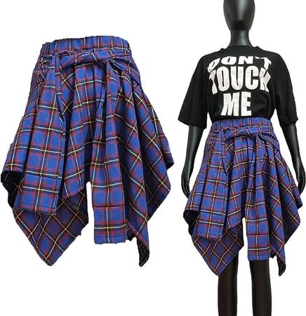 Amazon.com: Irregular Hem Plaid Skirt High Waist Underskirts for Women Plaid Tie-Up Short Skirt Half Fake Shirt Extender : Clothing, Shoes & Jewelry