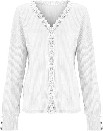 Top Long-Sleeved V-Neck Stitching Buttoned Lace Women's Blouse Birthday Shirts for Women Casual Casual Party Retro at Amazon Women’s Clothing store
