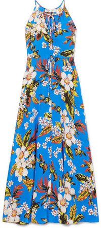 Floral-print Silk-jersey Maxi Dress - Blue