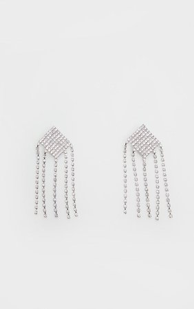 Silver Tassel Diamante Drop Earrings | PrettyLittleThing AUS