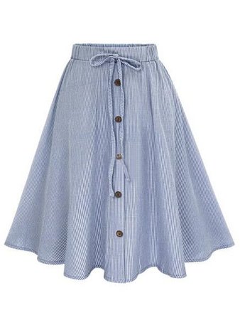 Vertical Striped Buttoned Front Skirt