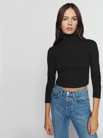Davy Cropped Ribbed Turtleneck Tee - Long Sleeve | Reformation
