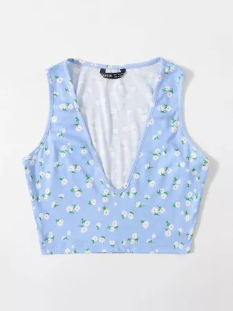 Ditsy Floral Tank Top | SHEIN USA blue