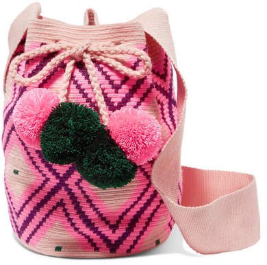 Sophie Anderson - Lila Pompom-embellished Woven Bucket Bag - Pink