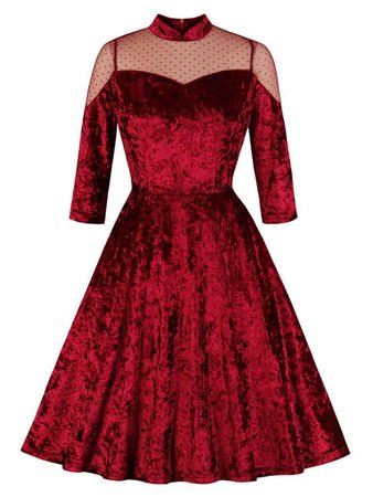 Christmas Velvet Semi-Sheer Long Sleeve 50s Dress – Jolly Vintage