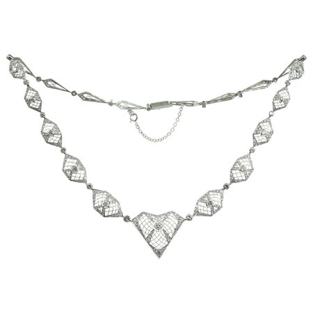 Diamond Filigree Platinum and White Gold Necklace For Sale at 1stDibs