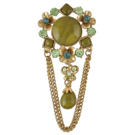 Exotic Dangle Brooch in Green :: Green Brooches :: Brooches By Color