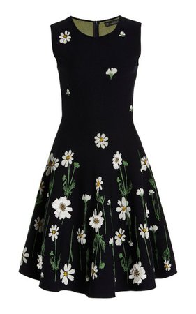 Floral-Embroidered Cotton-Blend Dress By Oscar De La Renta