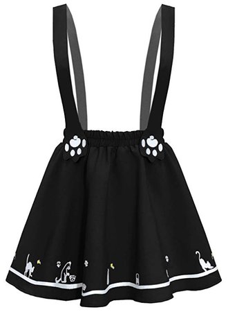 FUTURINO Women's Sweet Cat Paw Embroidery Pleated Mini Skirt with 2 Suspender at Amazon Women’s Clothing store