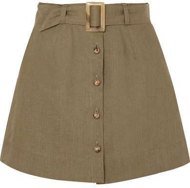 Belted Linen Mini Skirt - Army green
