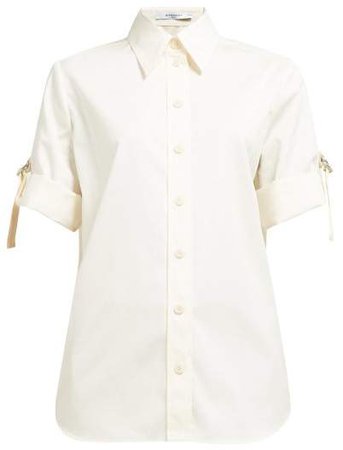 Adjustable Sleeve Corded Cotton Poplin Shirt - Womens - Ivory