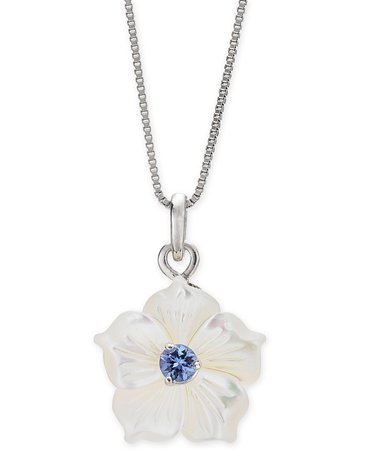 Macy's Sterling Silver Mother-of-Pearl & Tanzanite Flower Pendant Necklace