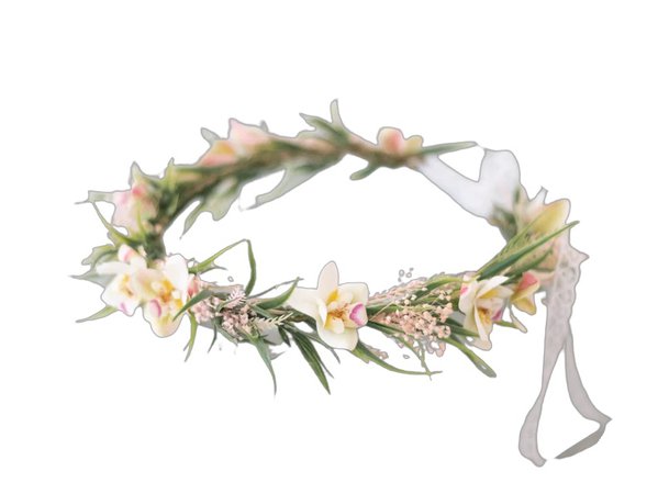 Tropical flower crown, pastel flower crown, orchid flower headband, hawaiian wedding party, destination wedding, white yellow flower crown