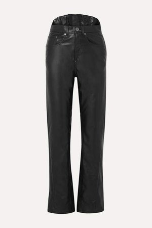 Pushbutton - Faux Leather Slim-leg Pants - Black