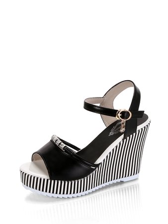 Striped Detail Wedge Sandals