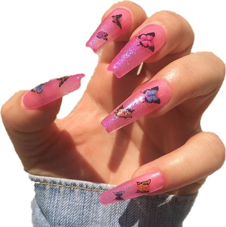 ⛓sparkly pink butterfly nails