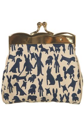 cream & blue animal print vintage purse