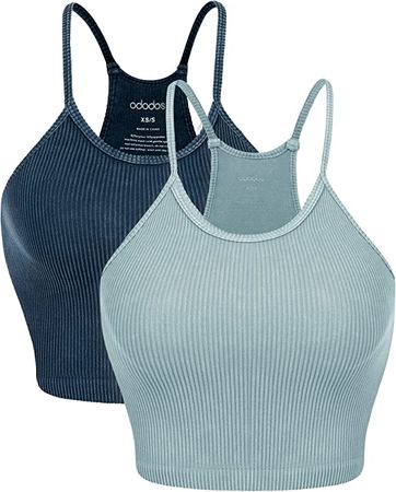 ODODOS Women's Crop 2-Pack Washed Seamless Rib-Knit Camisole Crop