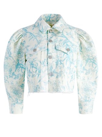 Lana Cropped Puff Sleeve Denim Jacket In Antique Butterfly | Alice And Olivia