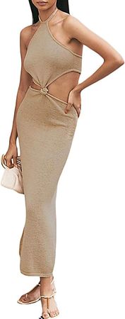 Amazon.com: Knit Bodycon Summer Dresses for Women Black Flower Halter Neck Dress Y2k Cutout Sleeveless Midi Bodycon Dress Club Streetwear : Clothing, Shoes & Jewelry