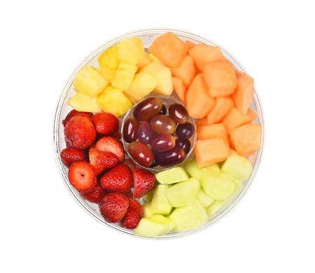 A Plastic Cup Of Fresh Cut Fruit. Isolated On White With Reflection,.. Stock Photo, Picture And Royalty Free Image. Image 53558407.