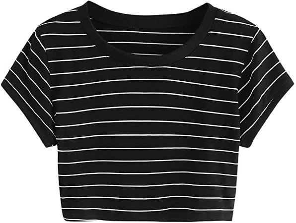 SweatyRocks Women's Striped Ringer Crop Top Summer Short Sleeve T-Shirts : Clothing, Shoes & Jewelry