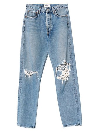 Shop AGOLDE 90's High-Rise Distressed Pinch-Waist Straight-Leg Jeans | Saks Fifth Avenue