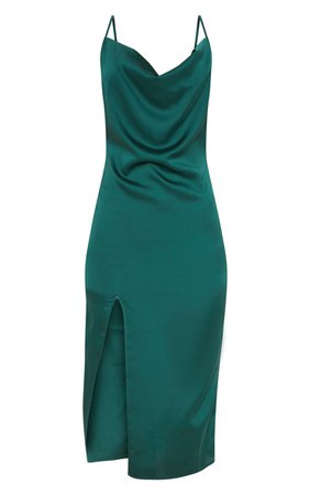 Emerald Green Satin Cowl Midi Dress | Dresses | PrettyLittleThing