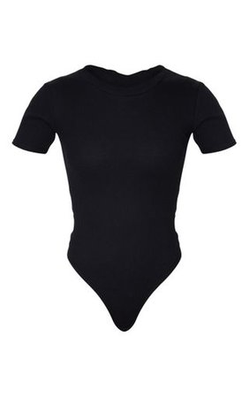 Black Waffle Knit Short Sleeve Bodysuit | PrettyLittleThing