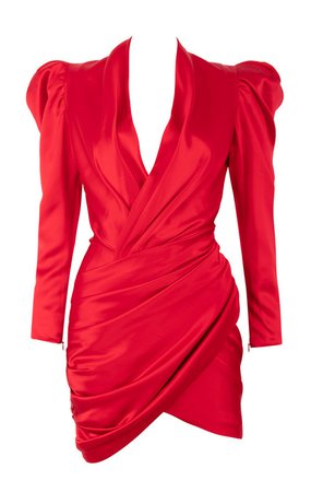 Clothing : Structured Dresses : 'Rita' Red Satin Wrap Plunge Dress