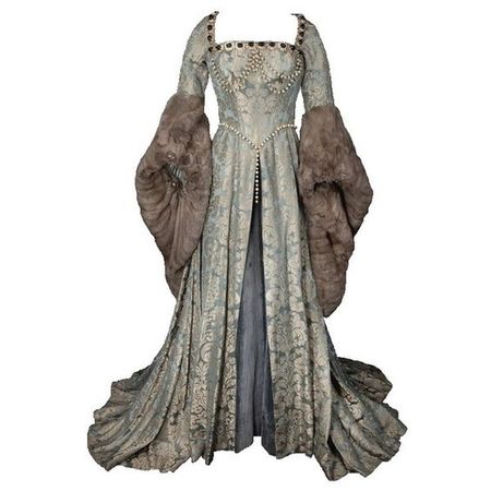 Light Blue/Grey Medieval Gown w/ Fur Sleeves