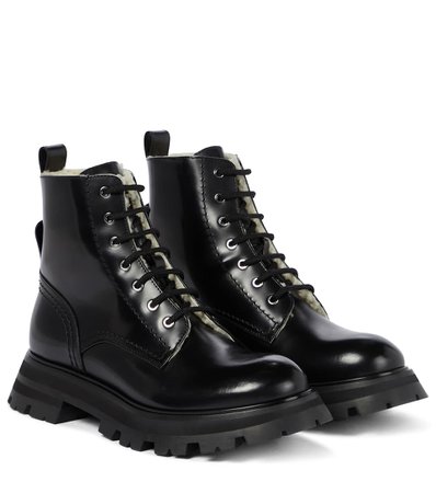 ALEXANDER MCQUEEN Wander shearling-trimmed leather combat boots