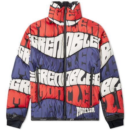 Moncler Grenoble Limmat All Over Print Logo Down Jacket Blue, Red & White | END.