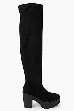 Cleated Block Heel Over The Knee Boots