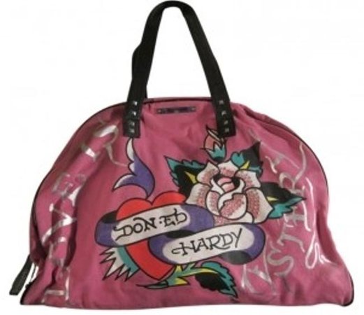 *clipped by @luci-her* Ed Hardy Duffel with Leather Trim & Tattoo Print Fuchsia Canvas Weekend/Travel Bag - Tradesy