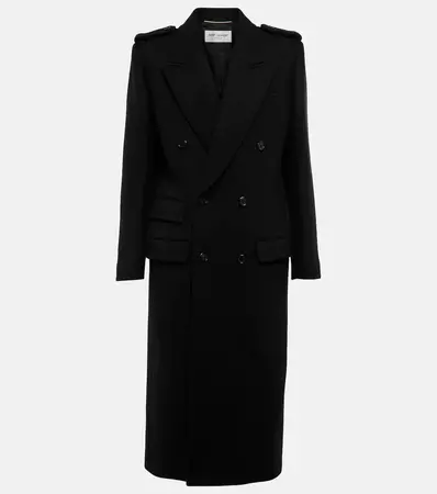 Wool Blend Gabardine Coat in Black - Saint Laurent | Mytheresa
