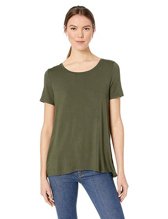 Amazon.com: Amazon Essentials Women's Solid Short-Sleeve Scoopneck Swing Tee, Dark Olive, XL: Clothing