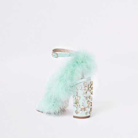 Turquoise feather block heel sandals - Sandals - Shoes & Boots - women