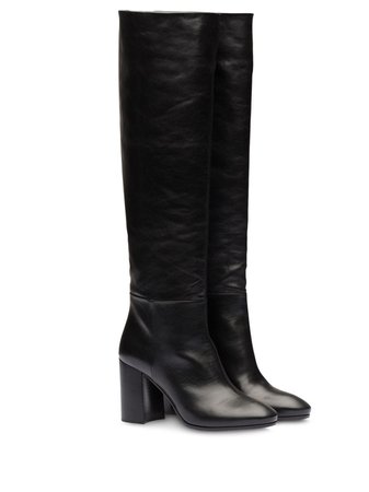 Black Miu Miu Pull-On Knee High 85Mm Boots | Farfetch.com