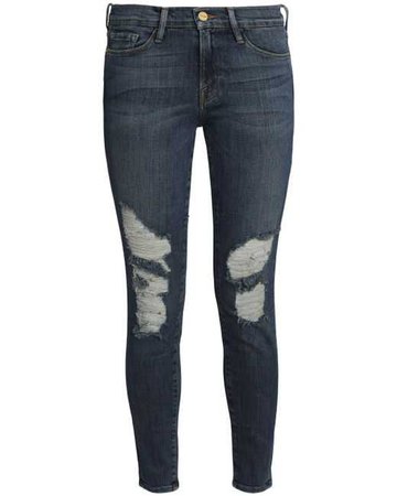 Lyst - Frame Distressed Mid-rise Skinny Jeans in Blue