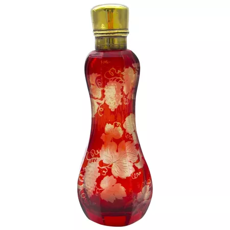 Antique Bohemian Ruby Red Glass Perfume Bottle Beautifully Engraved : Grand Tour Antiques | Ruby Lane